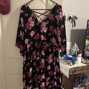 Torrid Black Dress with Pink and Yellow Floral Design